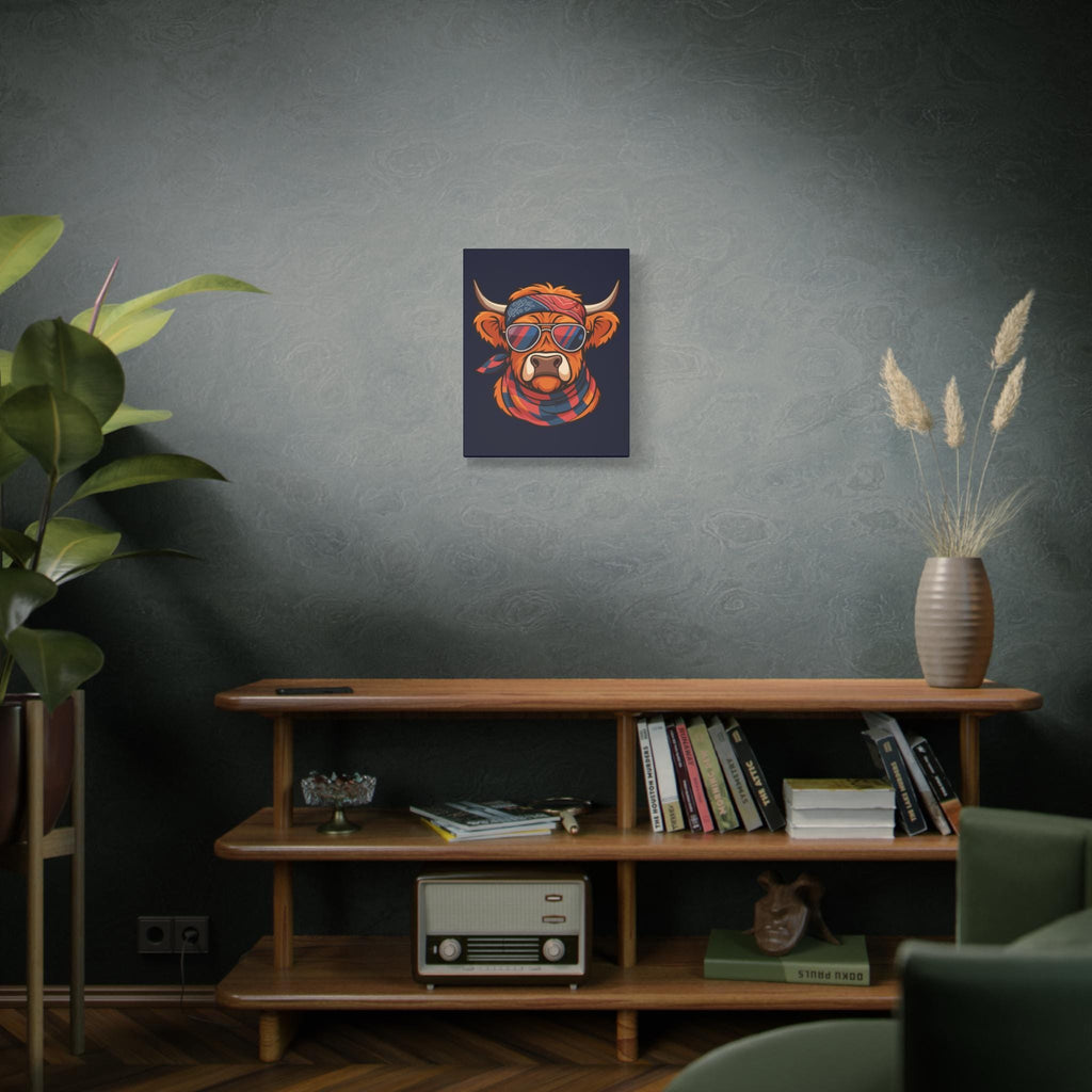 Highland Cow Canvas Art | Illustrated Bandana, Aviators, Scarf Wall Decor