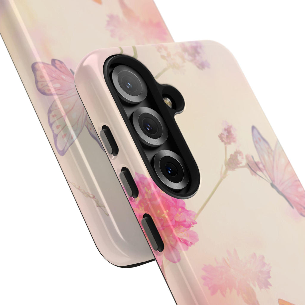 Floral Butterfly Phone Case | Soft Pink Flowers and Butterfly Design