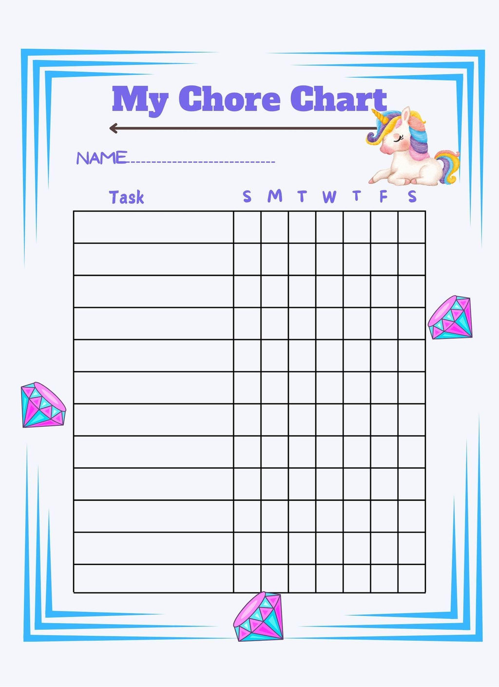 Chore Chart - unicorn and jewels