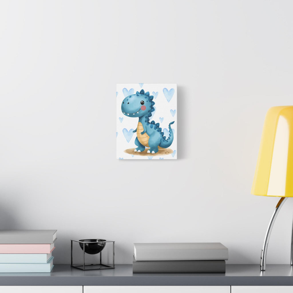 Blue Cartoon Dinosaur Canvas | Matte Stretched Wall Art