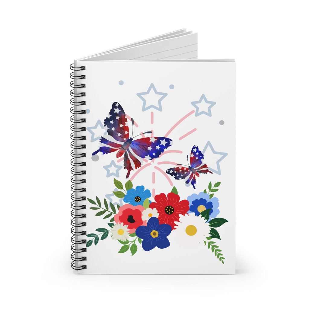 Patriotic Butterfly Spiral Notebook: Floral Journal for Writing
