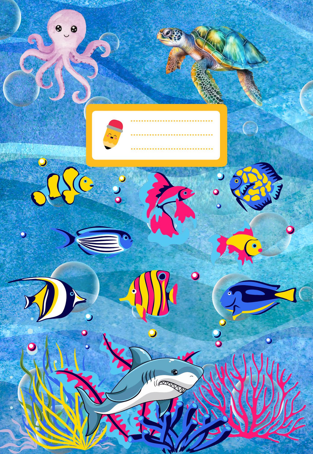 Under the Sea Notebook Cover and Stickers: Fish Lover Theme (Digital Download, PDF Pattern)