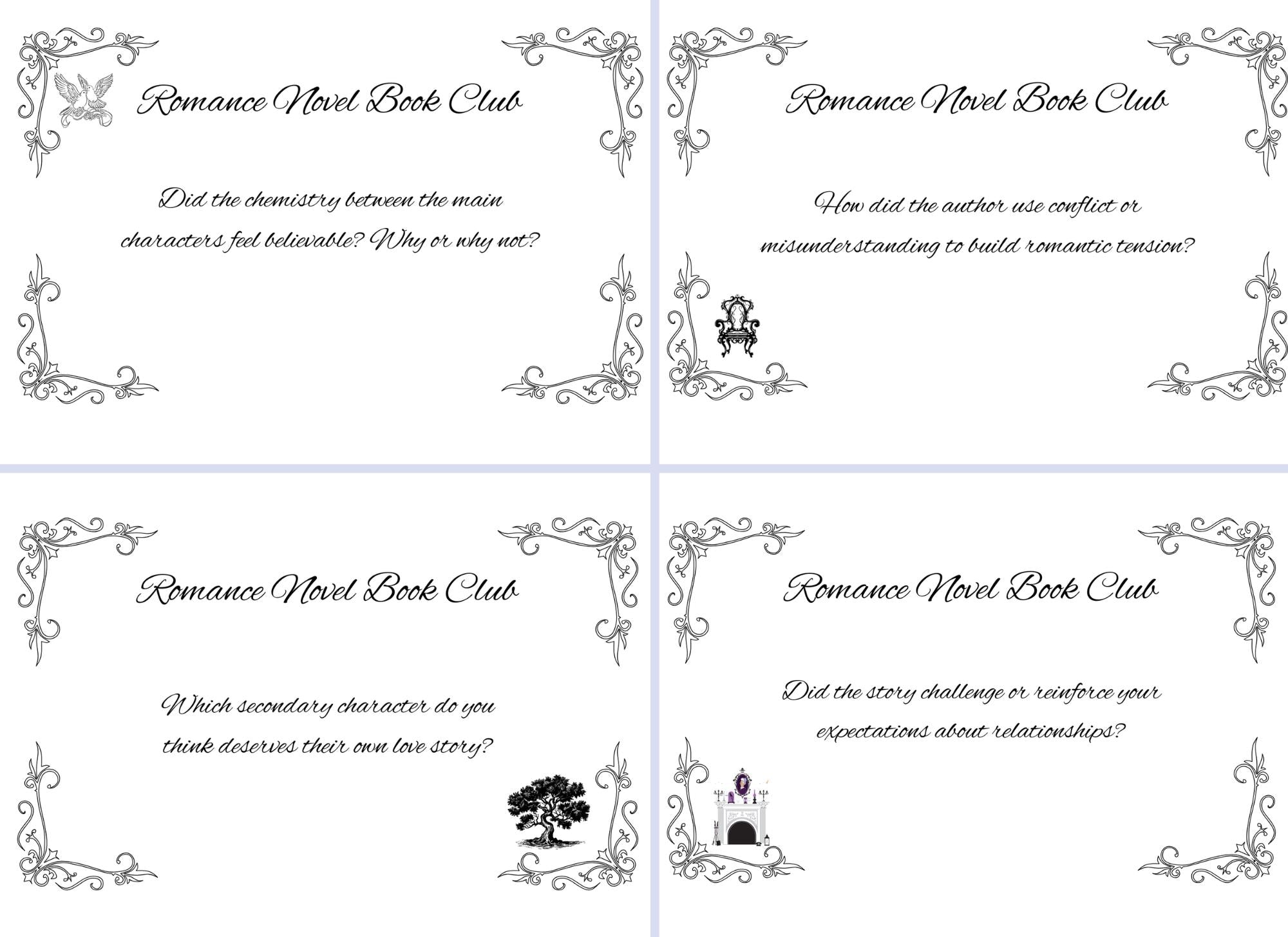 Romance Novel Book Club Conversation Cards, Talking Points to Assist Book Club Members