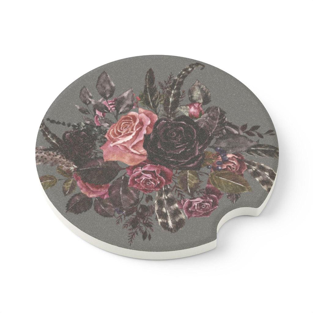 Dark Rose Soapstone Car Coaster: Floral Auto Accessory