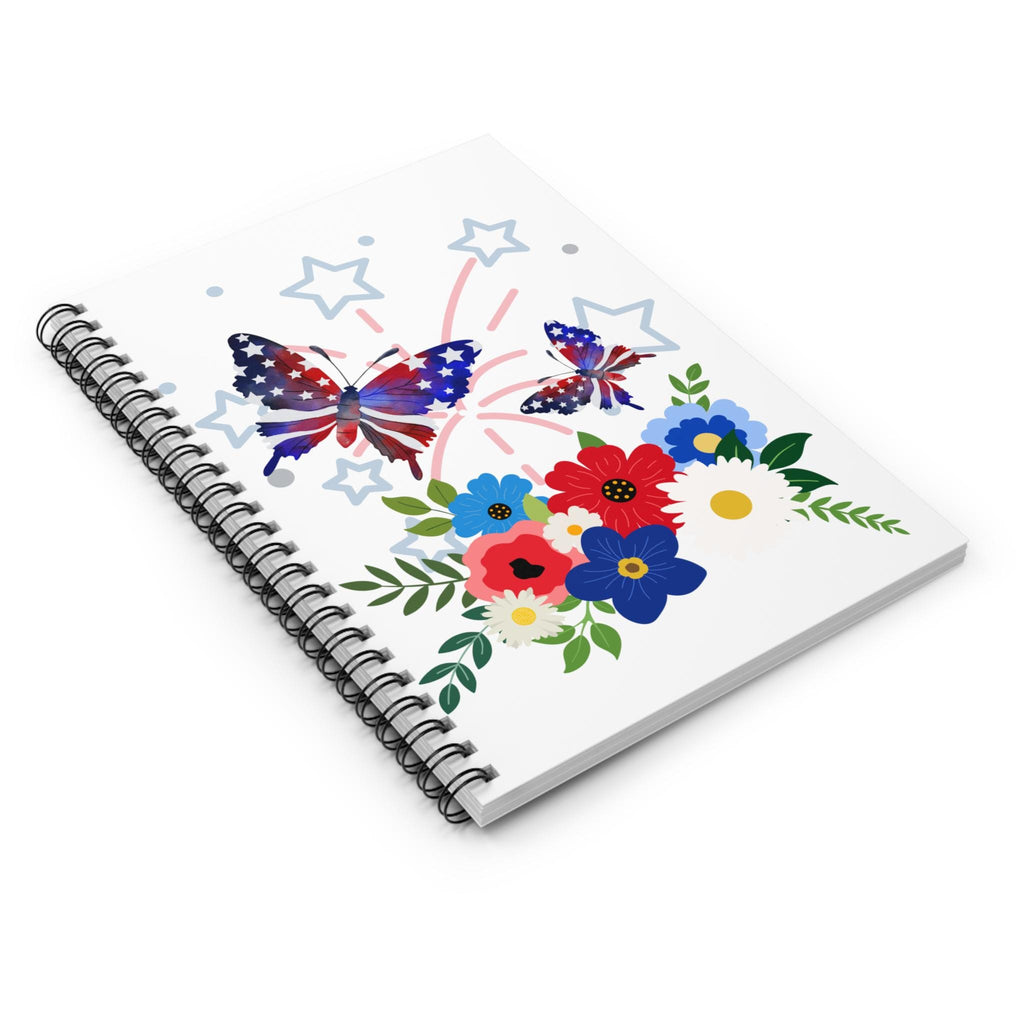 Patriotic Butterfly Spiral Notebook: Floral Journal for Writing