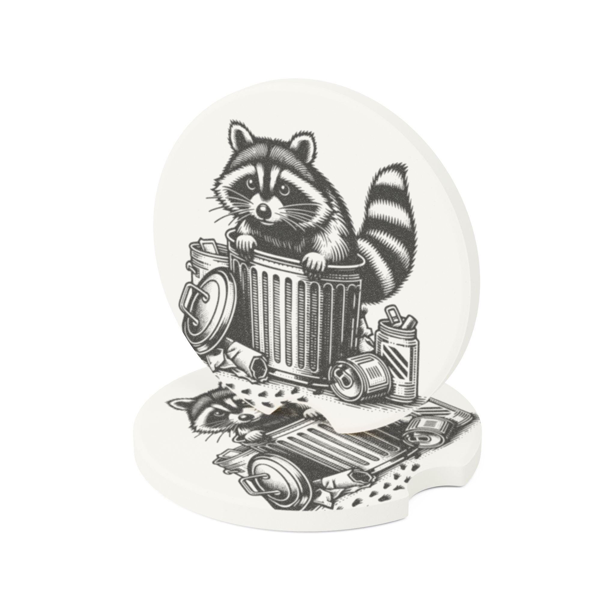 Raccoon Car Coaster: Soapstone Auto Accessory for Nature Lovers
