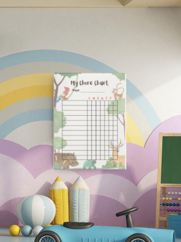 Jungle Themed Chore Chart, track weekly chores, accomplishments and incentivize your child to succeed