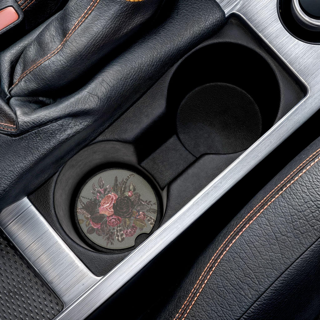 Dark Rose Soapstone Car Coaster: Floral Auto Accessory