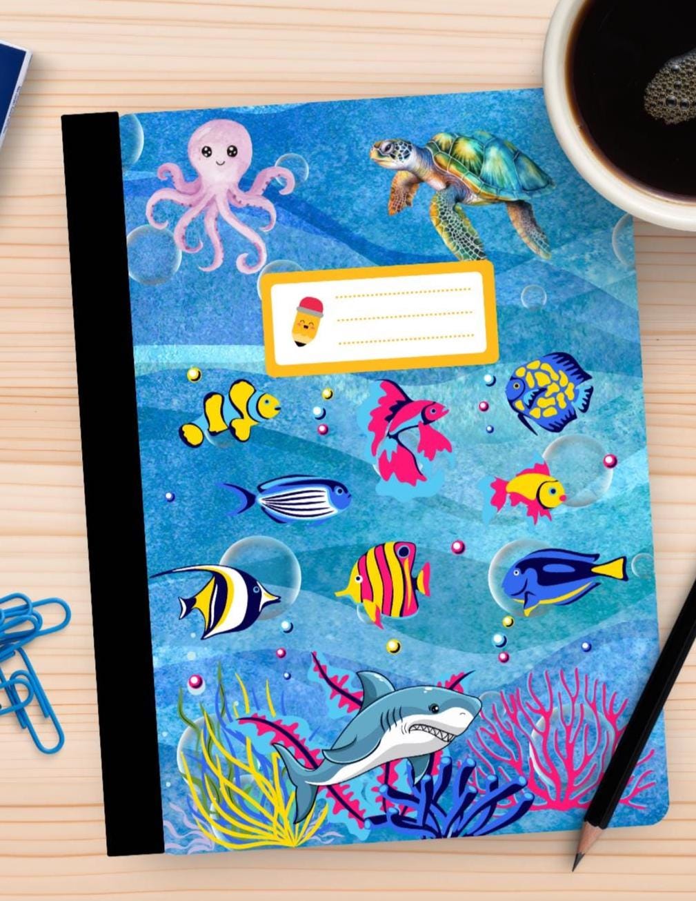 Under the Sea Notebook Cover and Stickers: Fish Lover Theme (Digital Download, PDF Pattern)