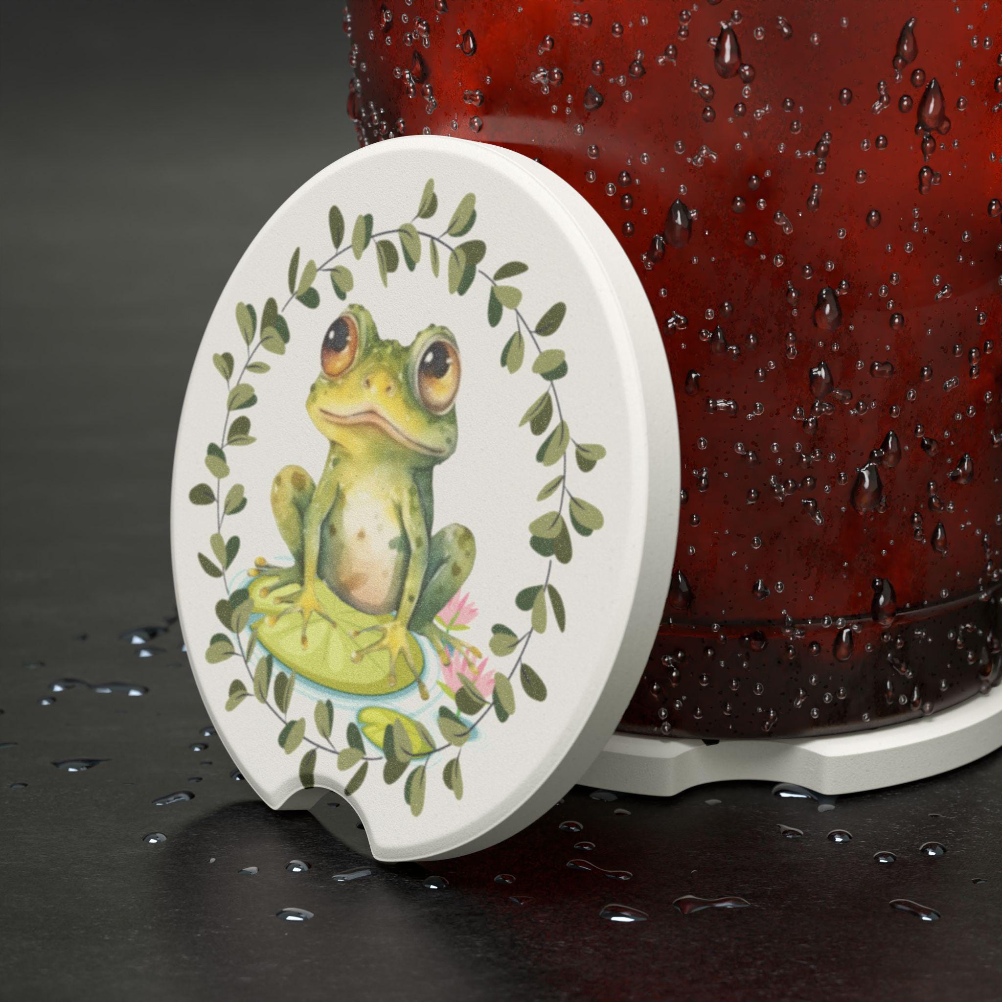 Frog Car Coaster: Charming Soapstone Car Accessories, Nature Lover Gift