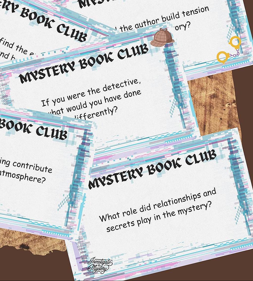 Mystery Book Club Conversation Cards, Idea starters, PDF File Download