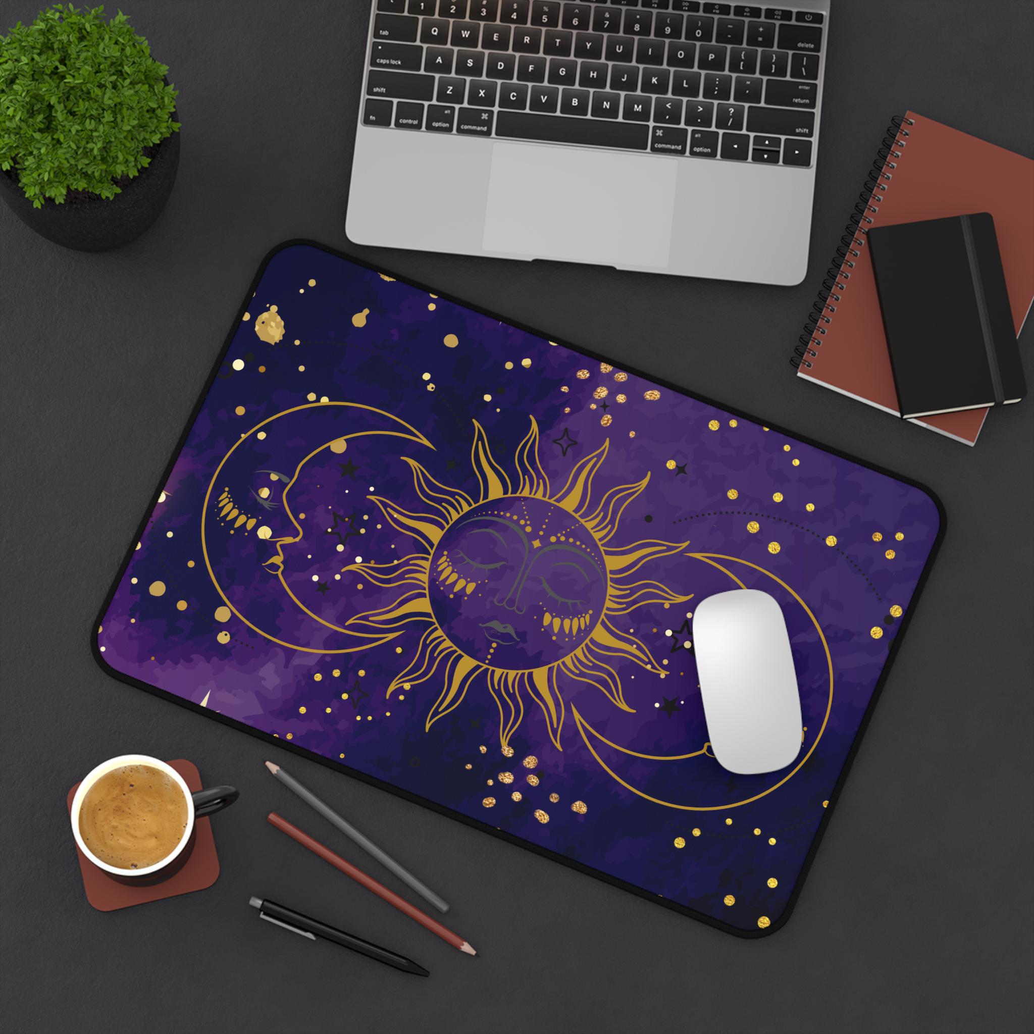 Celestial Moon & Sun Desk Mat: Astrology Office Decor