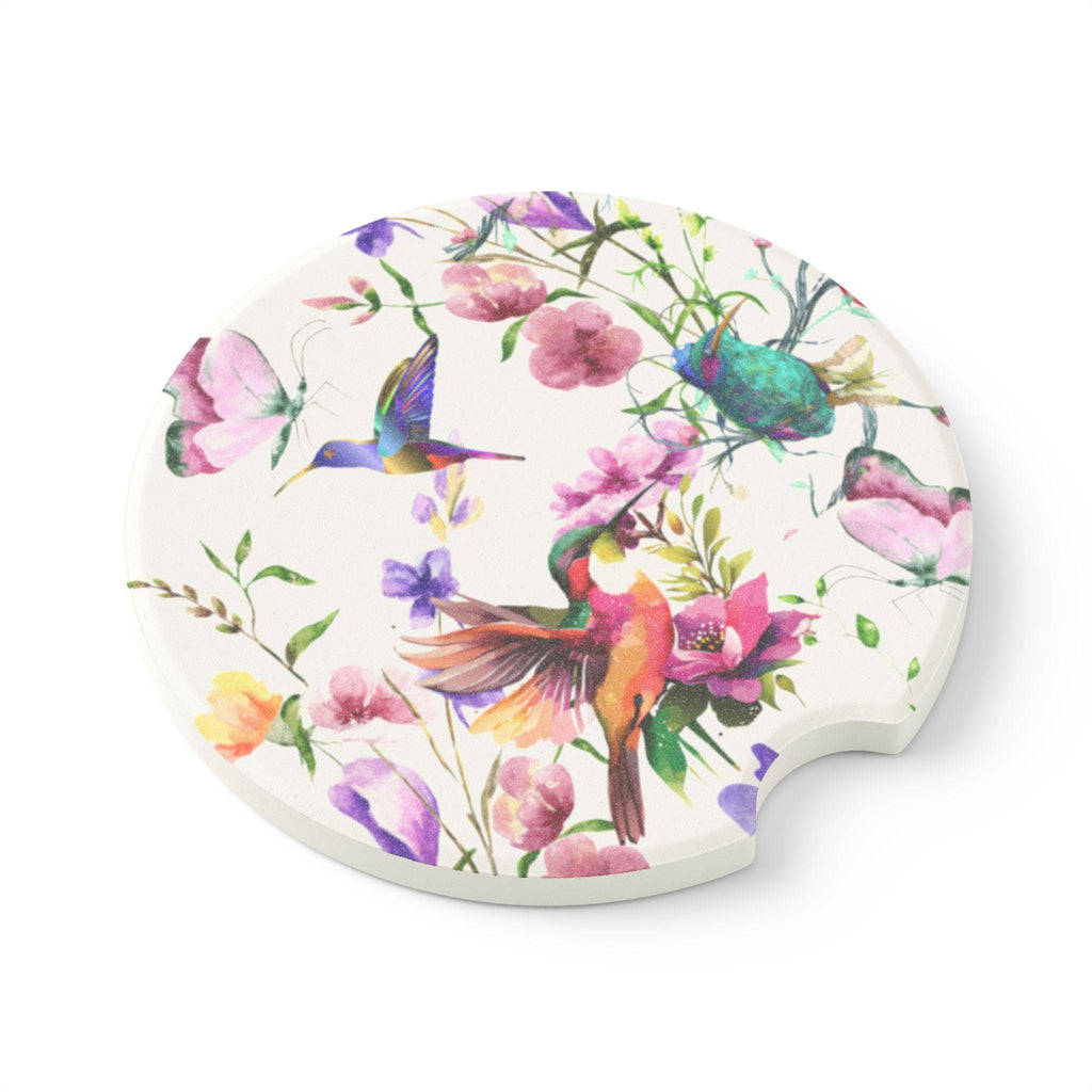 Floral Hummingbird Car Coaster: Soapstone Drink Holder, Nature Lover Gift