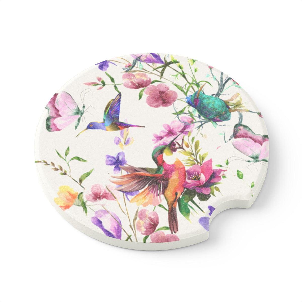 Floral Hummingbird Car Coaster: Soapstone Drink Holder, Nature Lover Gift