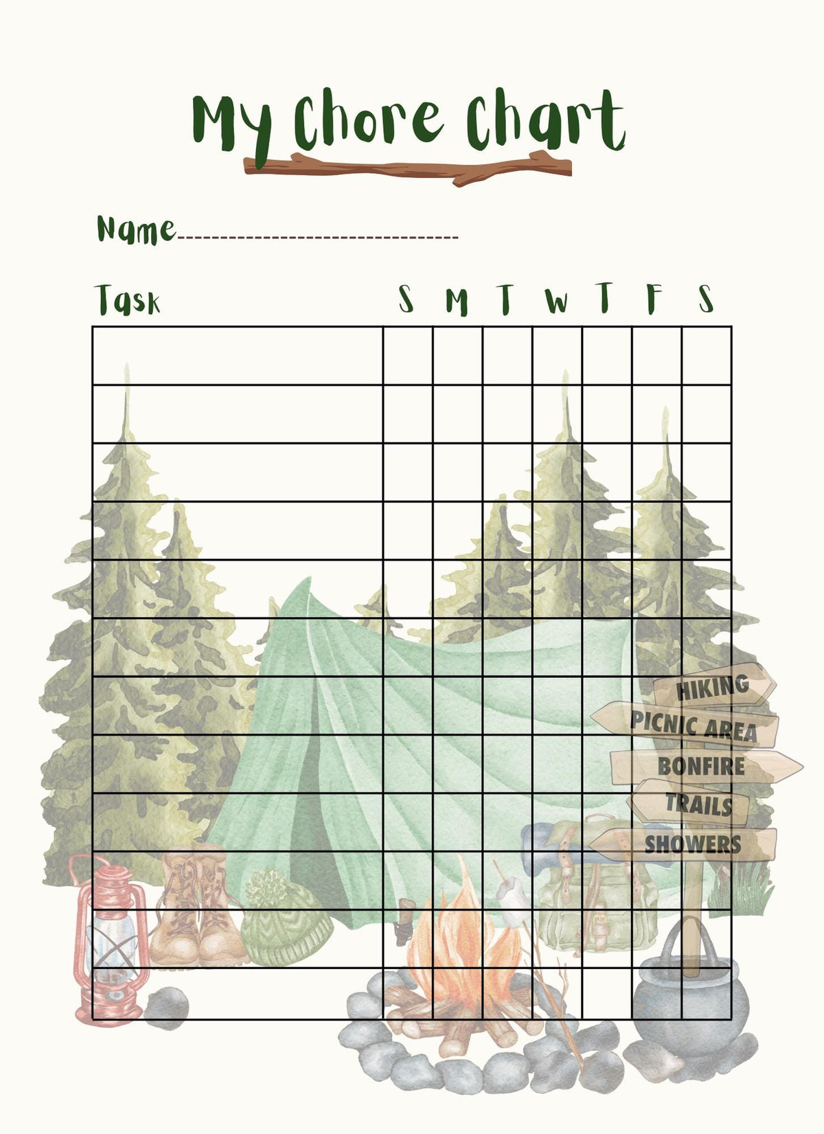 Camping Chore Chart: Kids' Task Tracker (PDF Download)