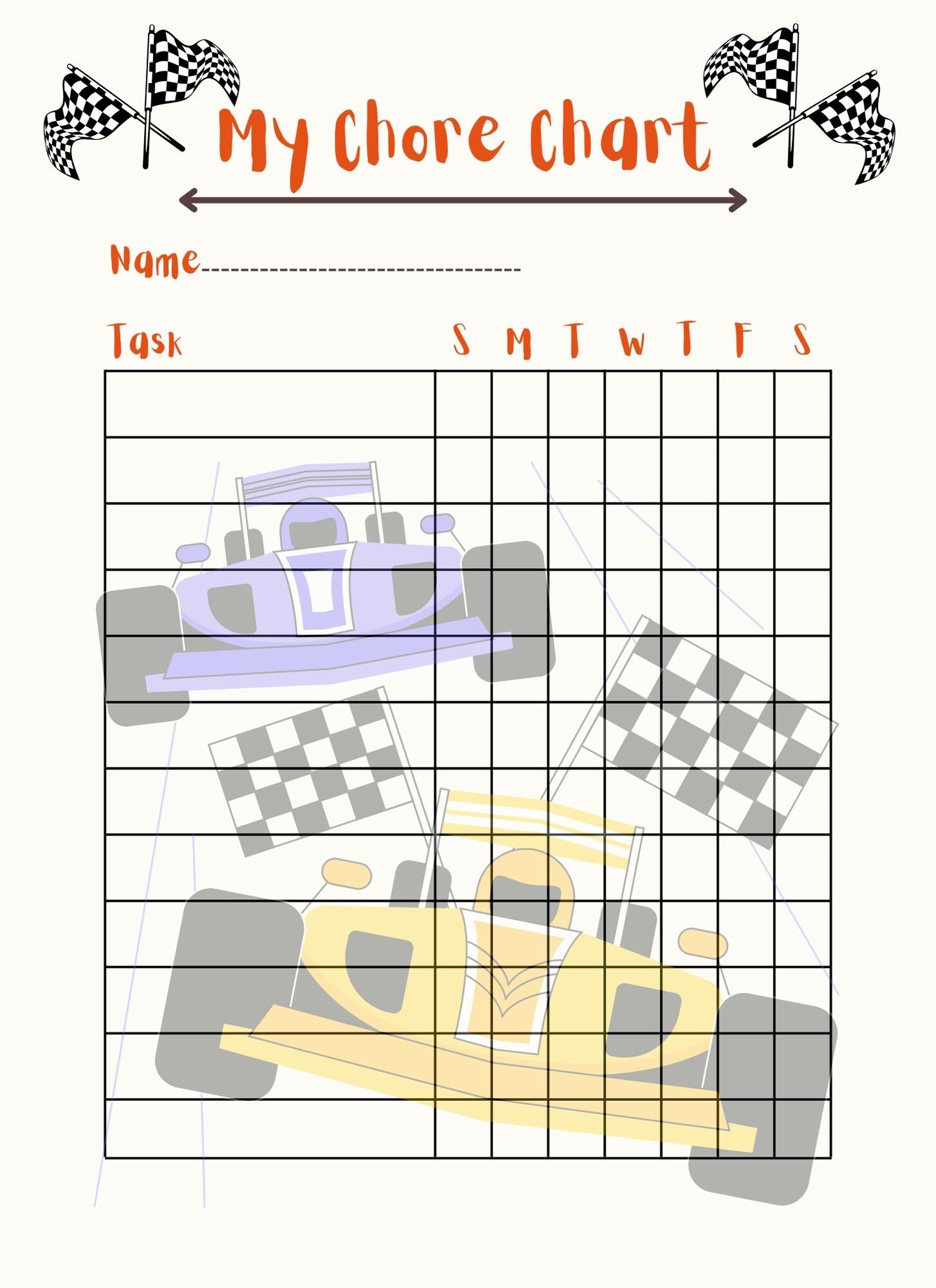 Race Car Chore Chart: Kids' Task Tracker (PDF Download)