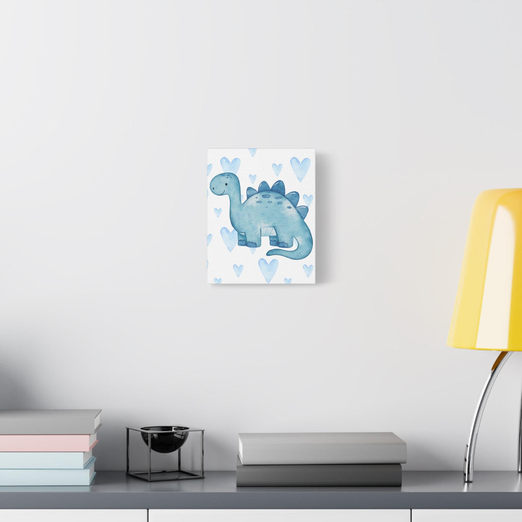 Blue Watercolor Dinosaur Hearts Canvas, Nursery Print