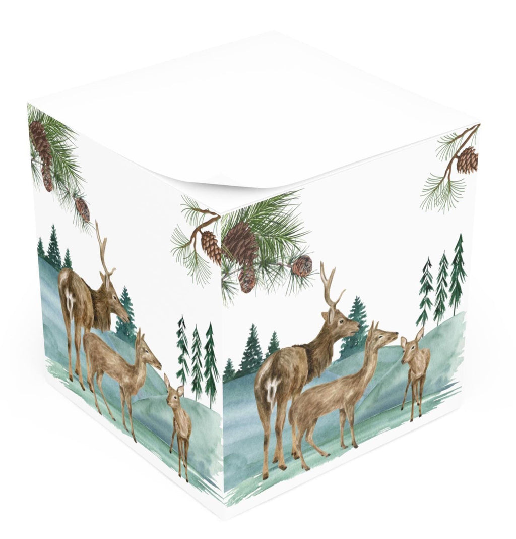 Deer & Pine Note Cube: Rustic Office Memo Pad, Nature Lover Gift