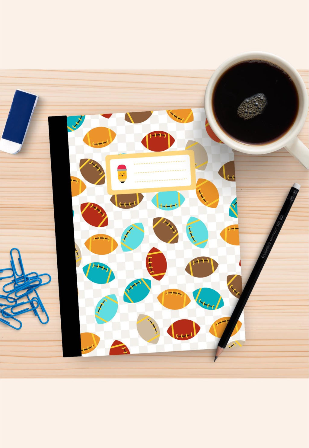 Football Composition Notebook Cover and Sticker: DIY School Project (Digital Download)