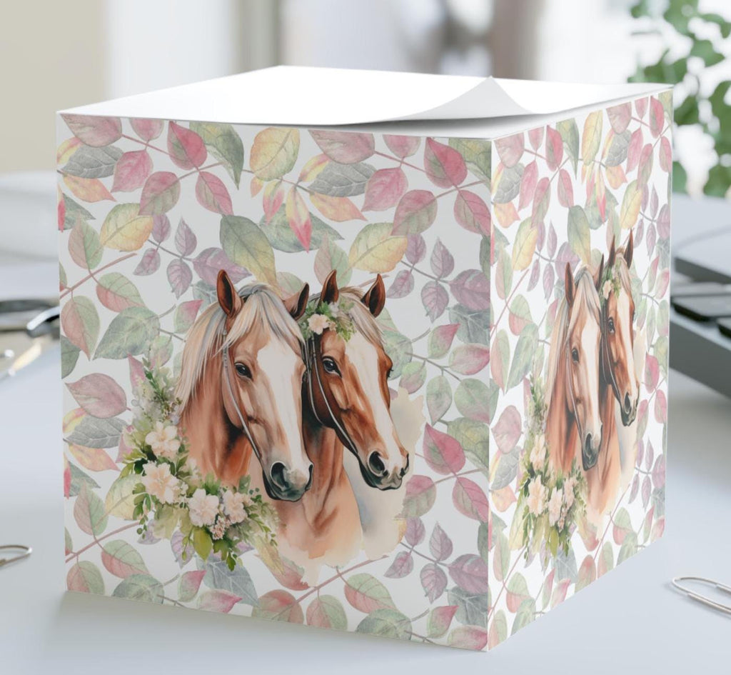 Equestrian Note Cube: Floral Horse Lover Gift, Country Office Decor