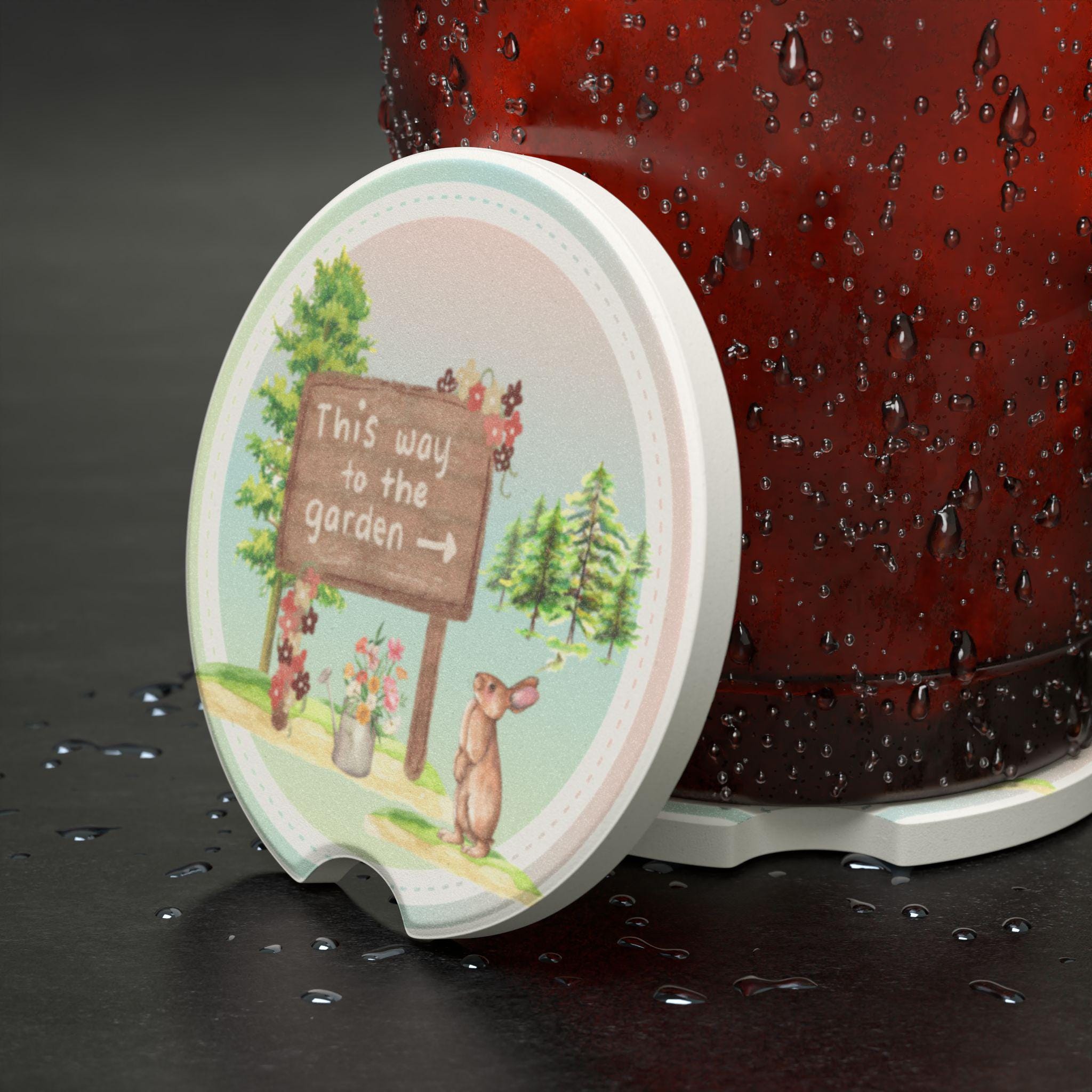Soapstone Car Coaster: Garden Rabbit Decor - Travel Gift