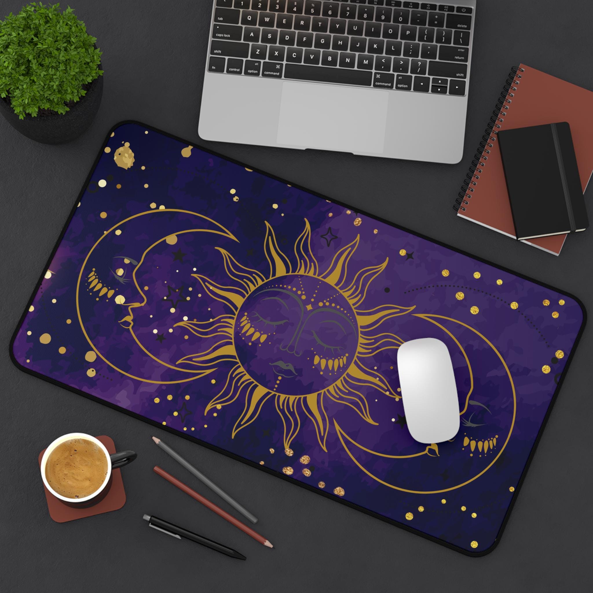 Celestial Moon & Sun Desk Mat: Astrology Office Decor