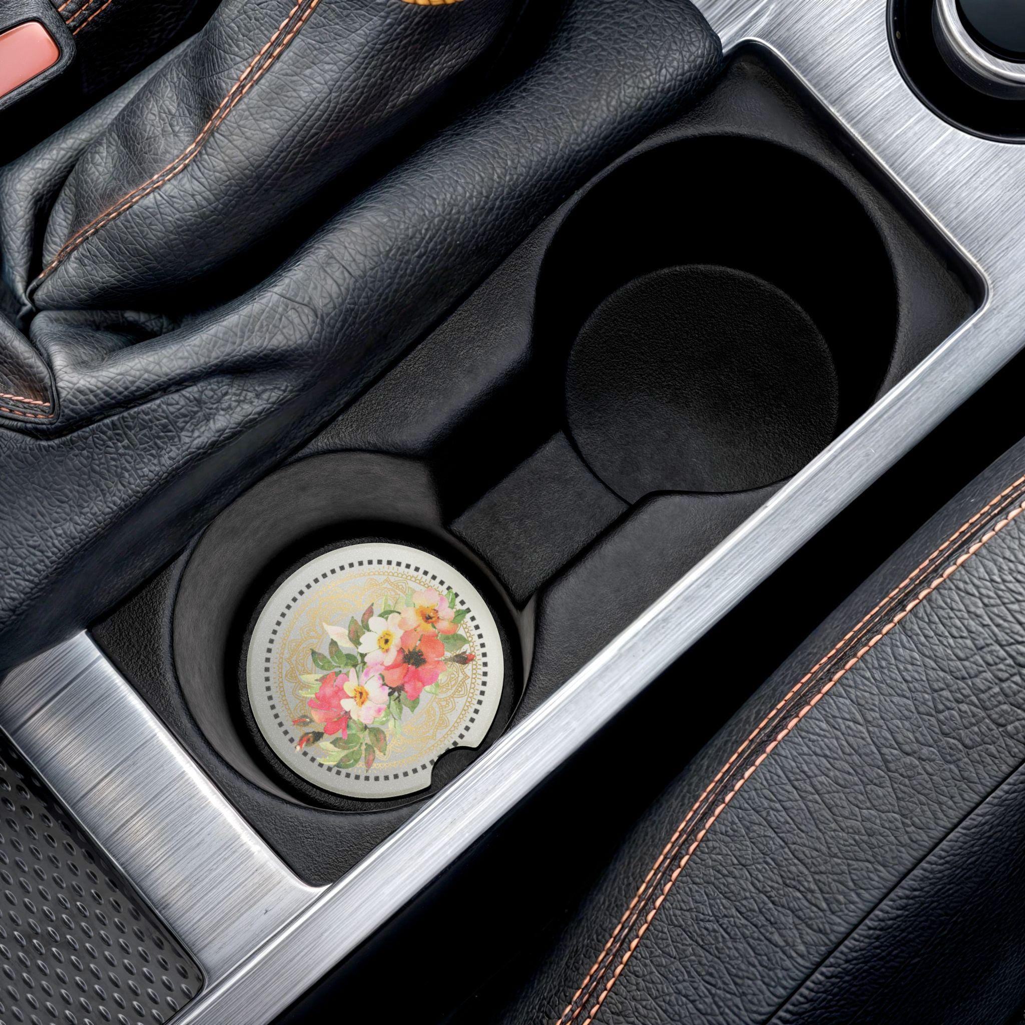 Floral Soapstone Car Coaster Set: Decorative Auto Drink Holder