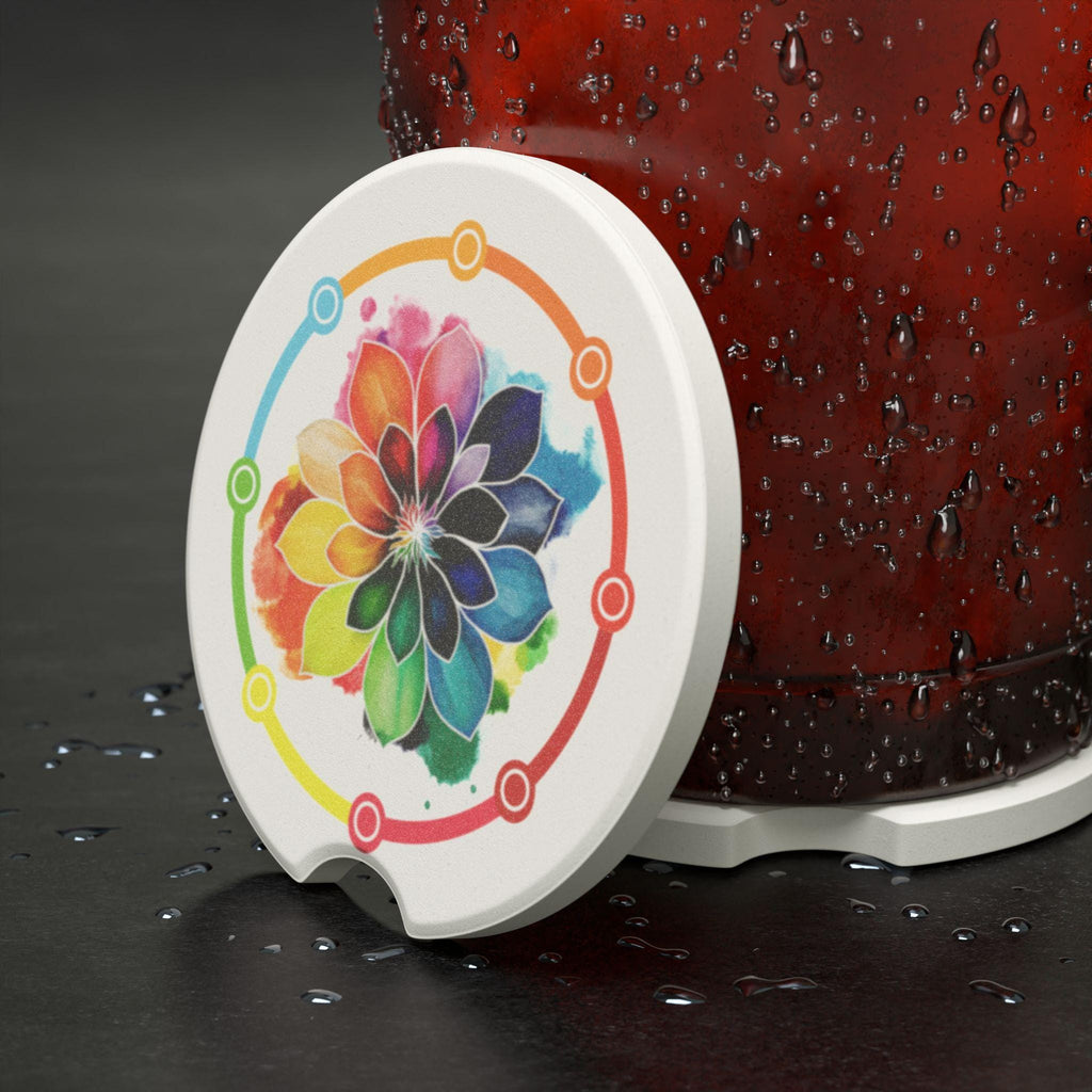 Floral Soapstone Car Coaster: Vibrant Watercolor Art Drink Coaster