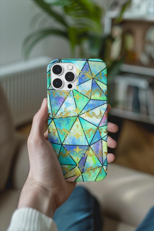 Geometric Blue & Gold Phone Case: Stylish Protective Cover