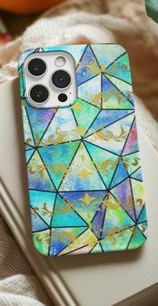 Geometric Blue & Gold Phone Case: Stylish Protective Cover