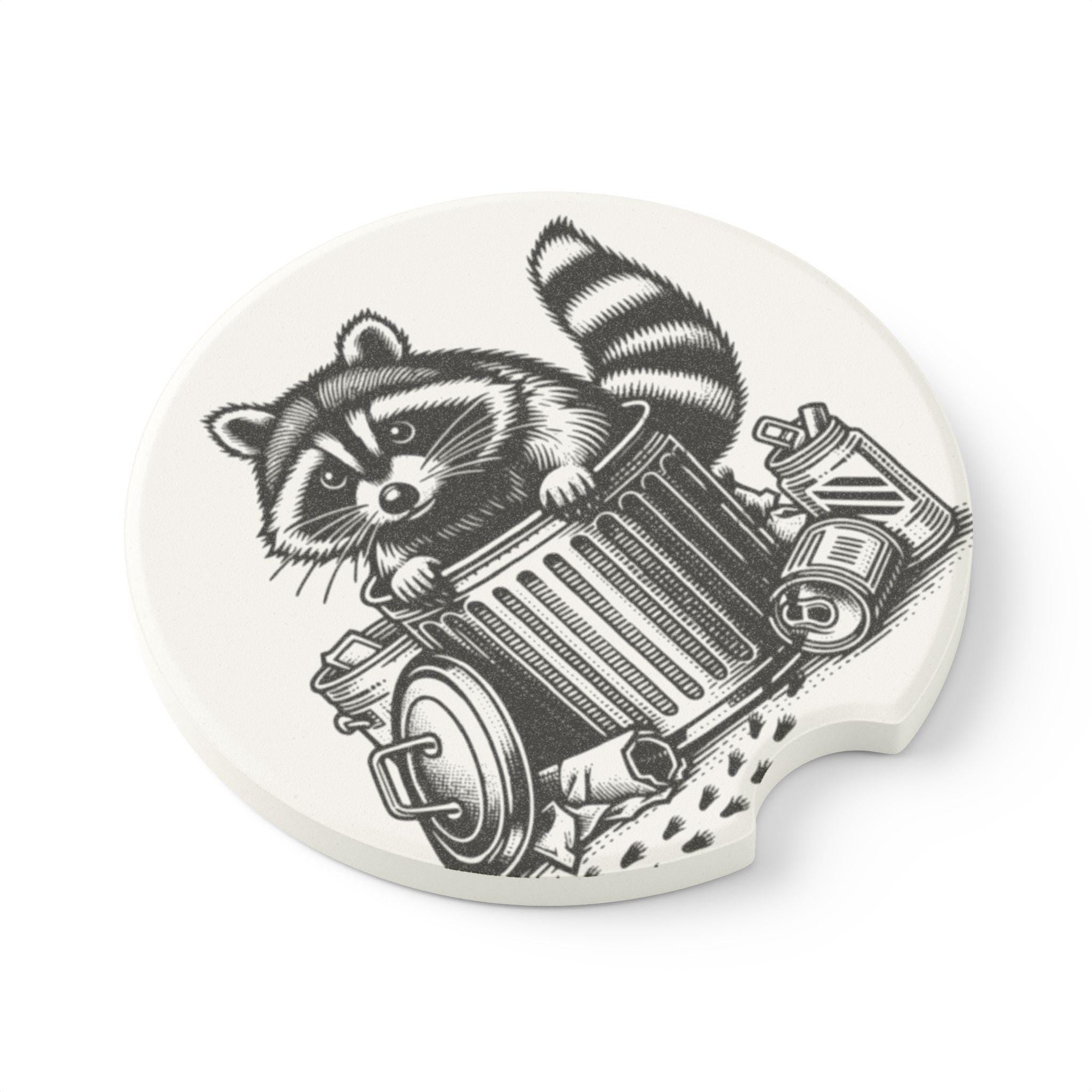 Raccoon Car Coaster: Soapstone Auto Accessory for Nature Lovers