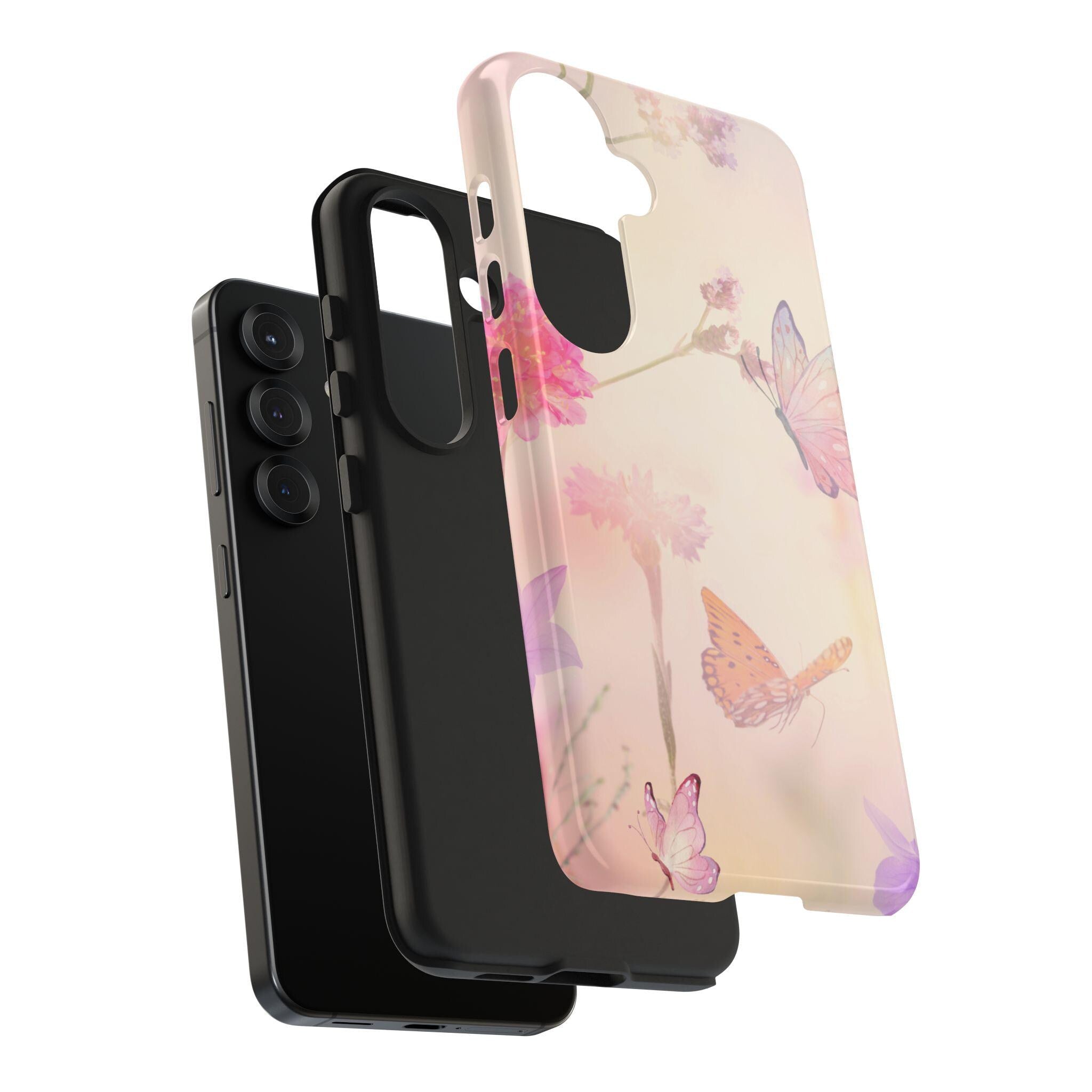Floral Butterfly Phone Case | Soft Pink Flowers and Butterfly Design