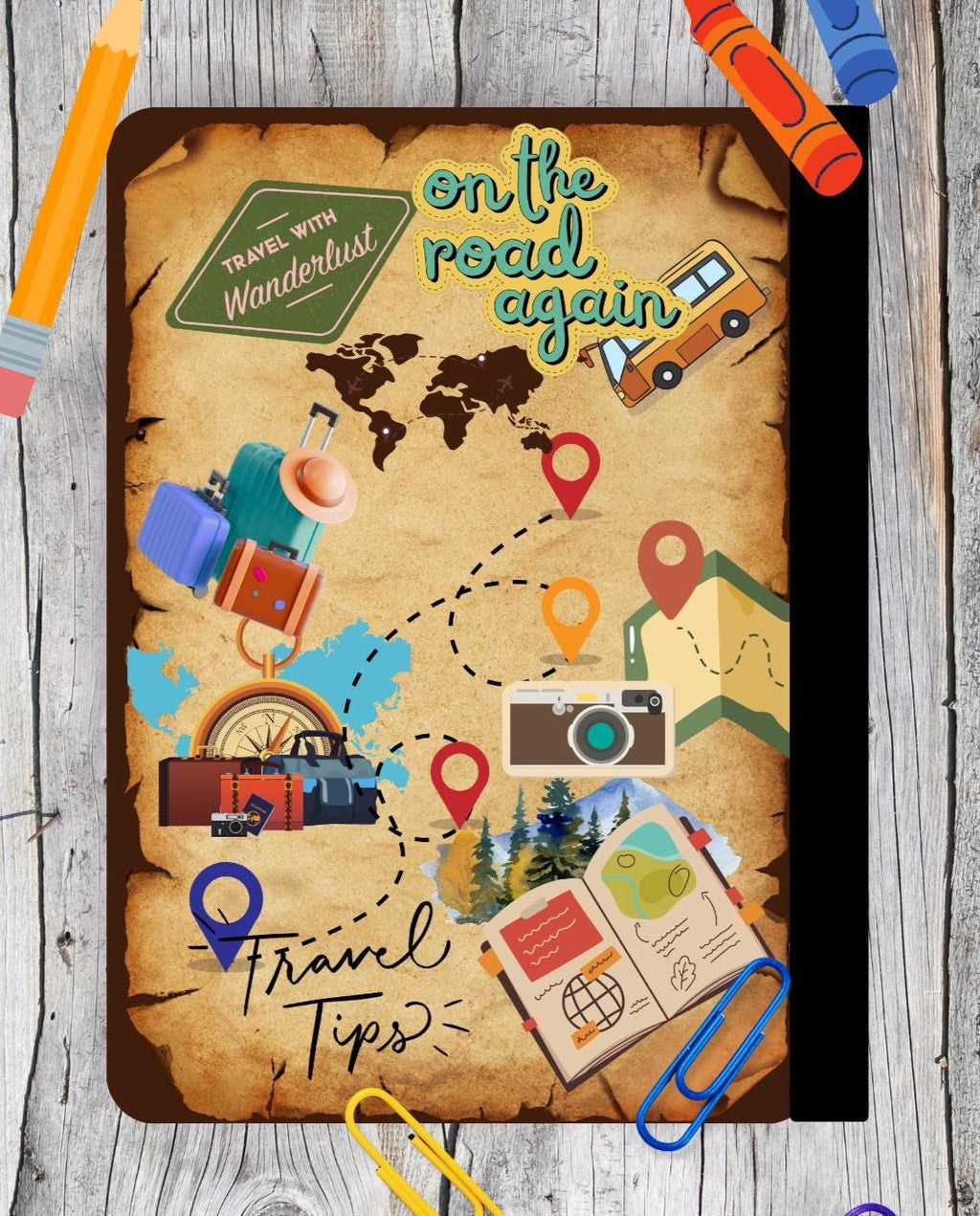Travel Journal Sticker Cover: DIY Composition Notebook Cover (Digital Download)