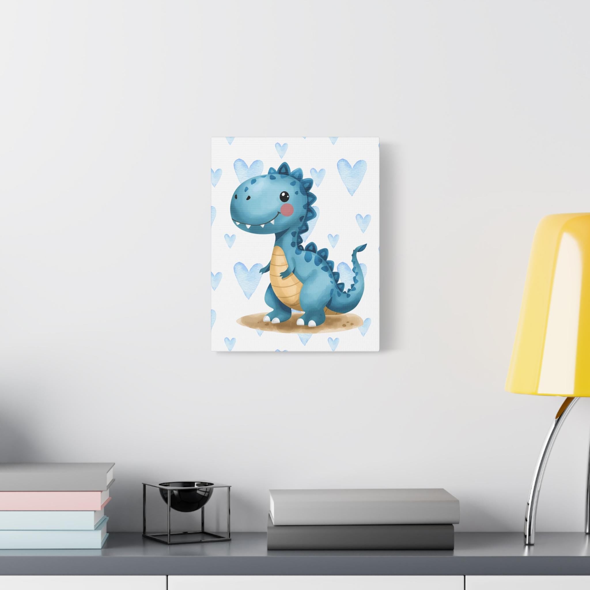 Blue Cartoon Dinosaur Canvas | Matte Stretched Wall Art