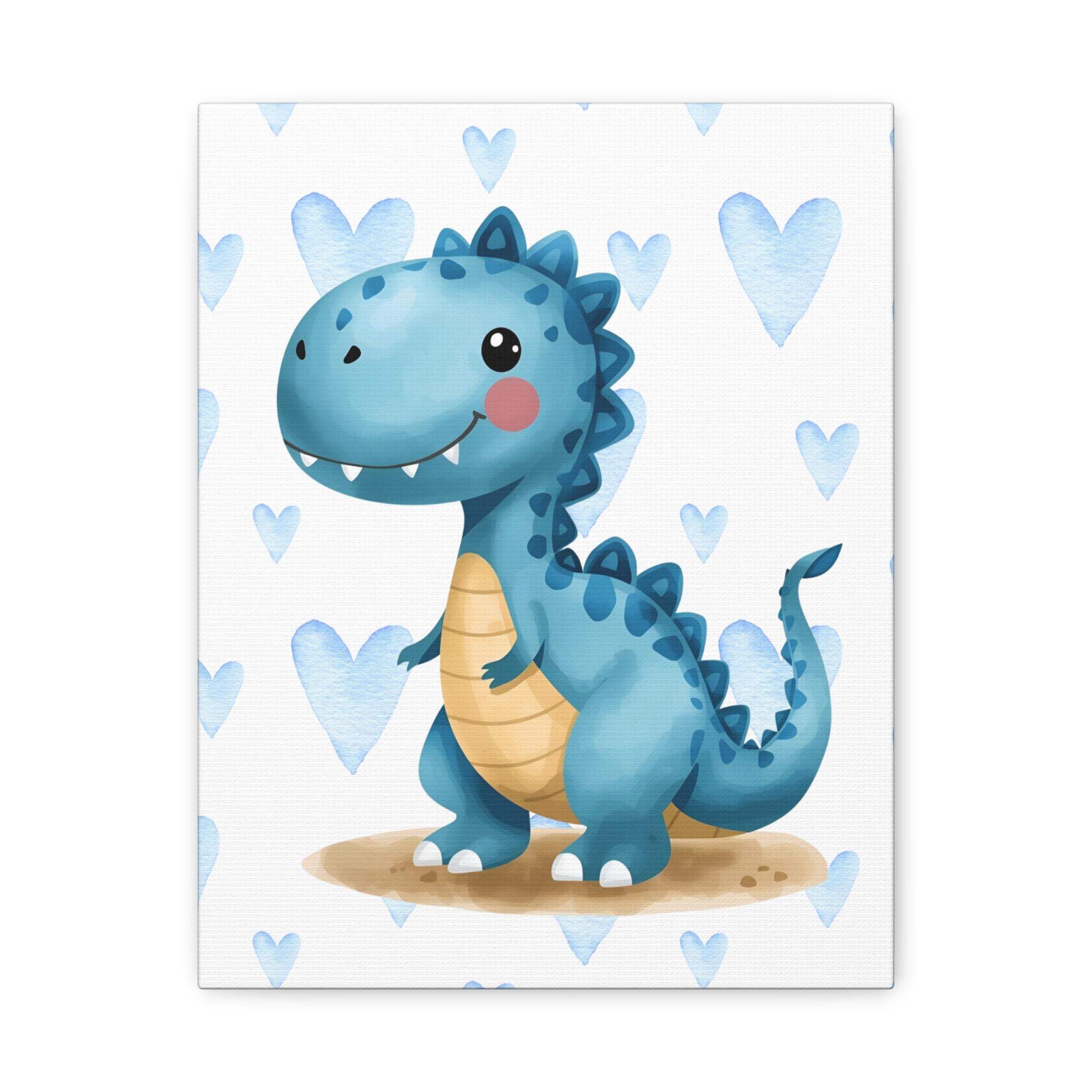 Blue Cartoon Dinosaur Canvas | Matte Stretched Wall Art