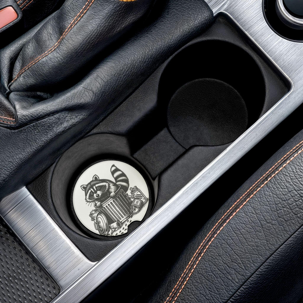 Raccoon Car Coaster: Soapstone Auto Accessory for Nature Lovers