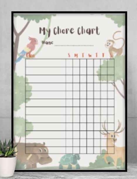 Jungle Themed Chore Chart, track weekly chores, accomplishments and incentivize your child to succeed