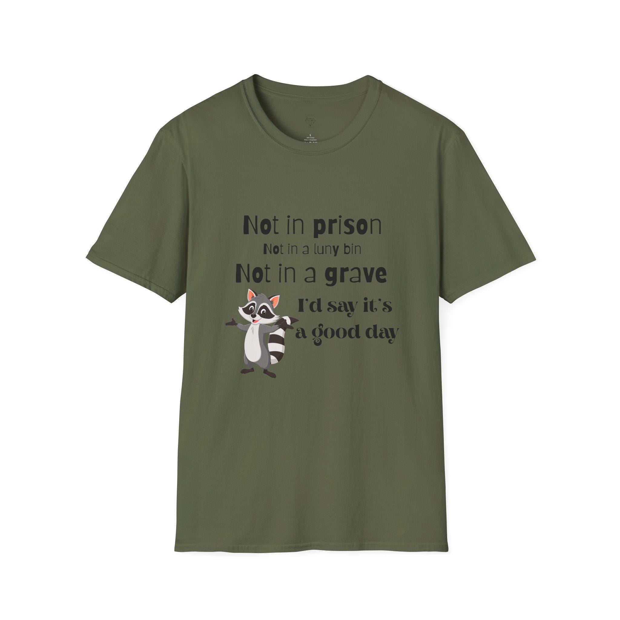 Funny Raccoon T-Shirt: It's a Good Day - Unisex Softstyle Tee