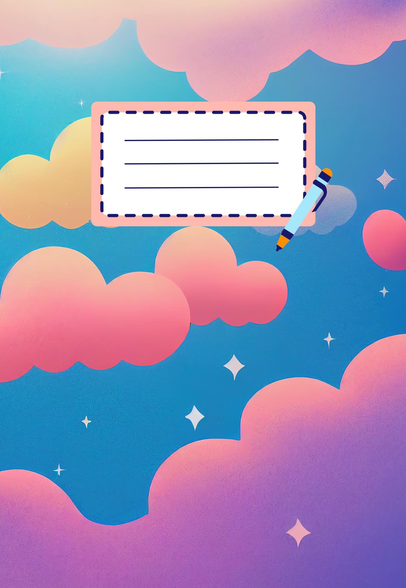 Happy Cloud Composition Notebook Cover Sticker: Bright Design (Digital Download)