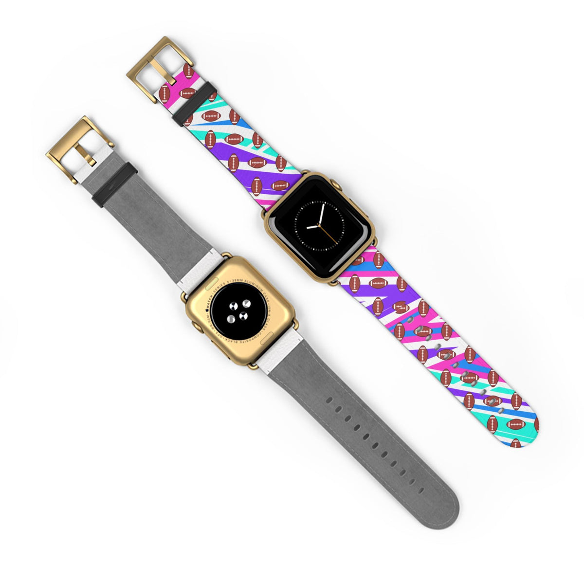 Colorful Pattern Apple Watch Band: Football Sport Style, Polyester Faux Leather