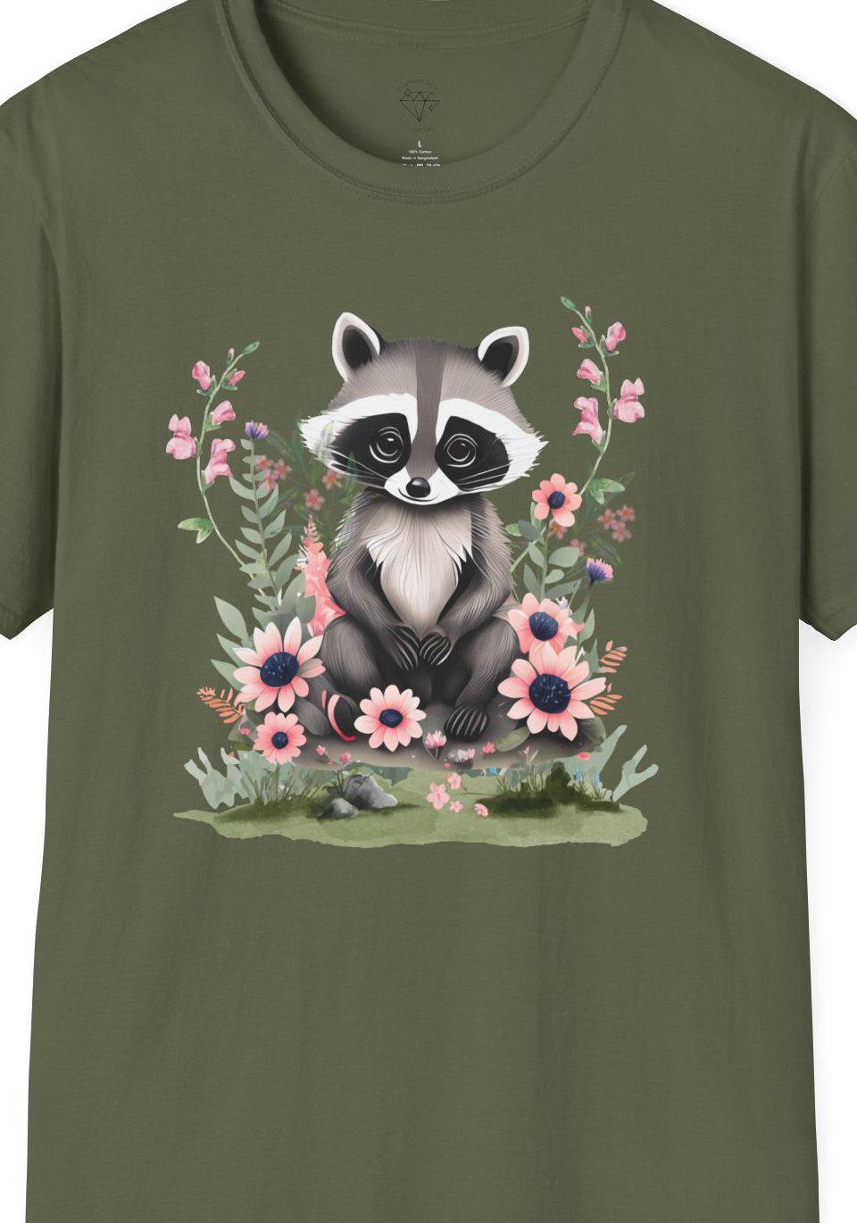 Floral Raccoon T-Shirt: Nature Lover Gift, Ring-Spun Cotton