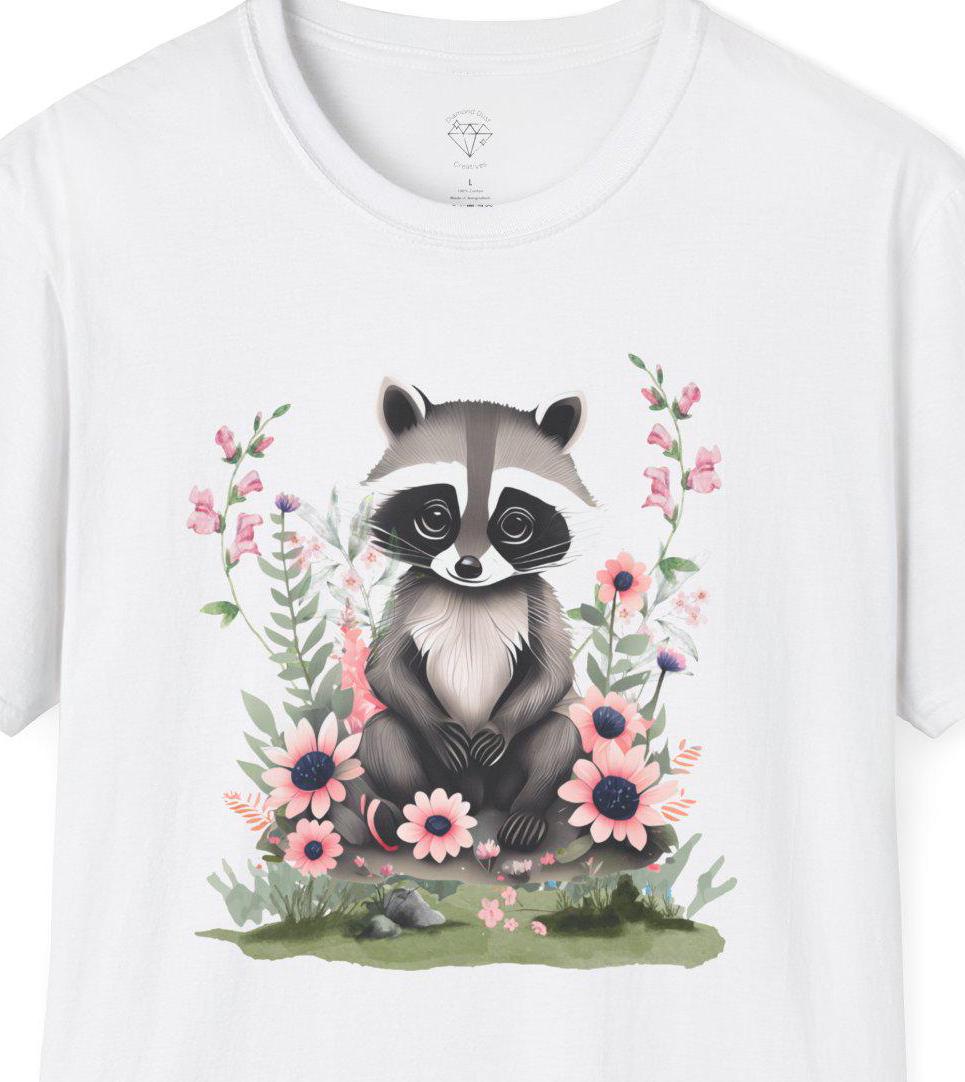Floral Raccoon T-Shirt: Nature Lover Gift, Ring-Spun Cotton