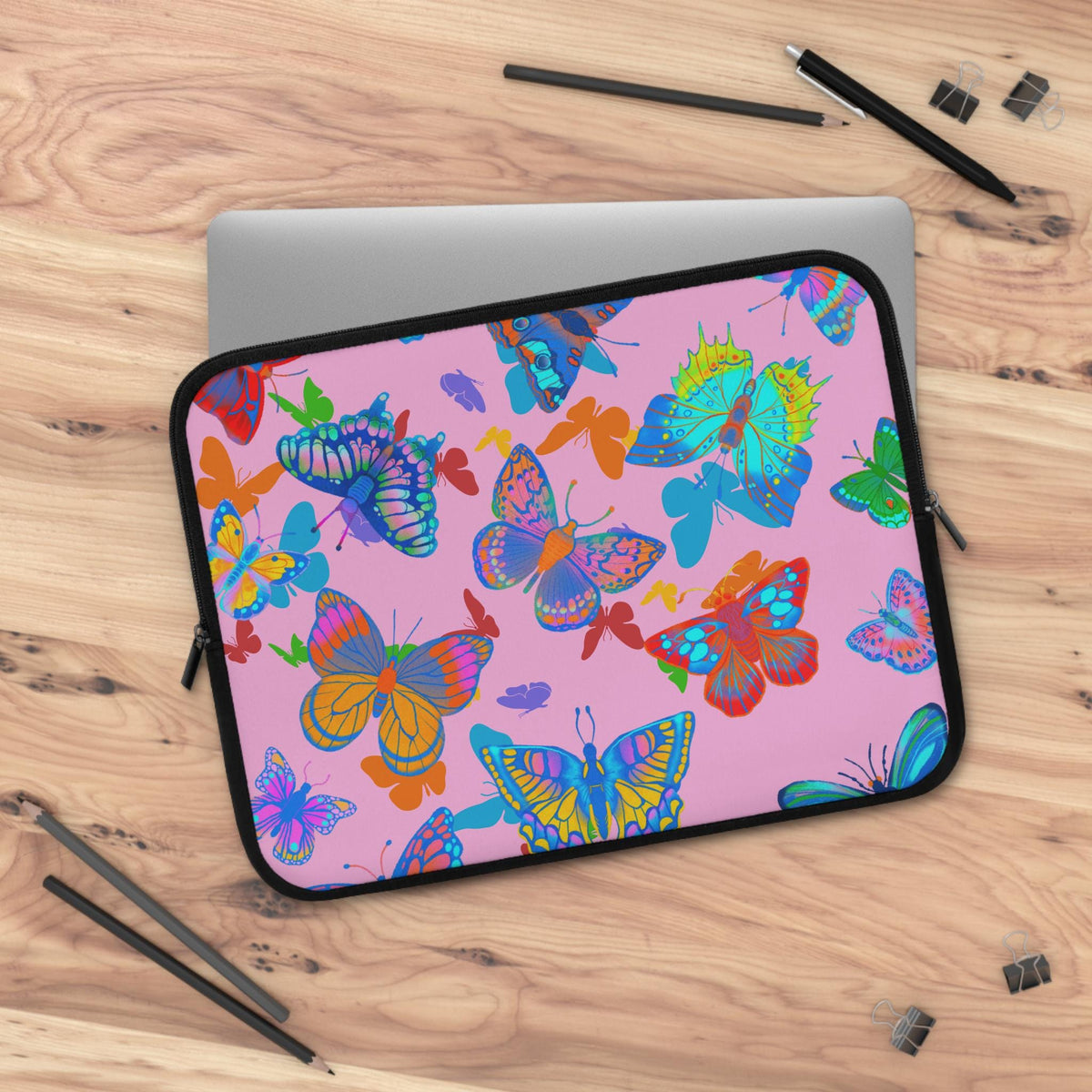 Butterfly Laptop Sleeve: Colorful Floral Neoprene Tech Accessory