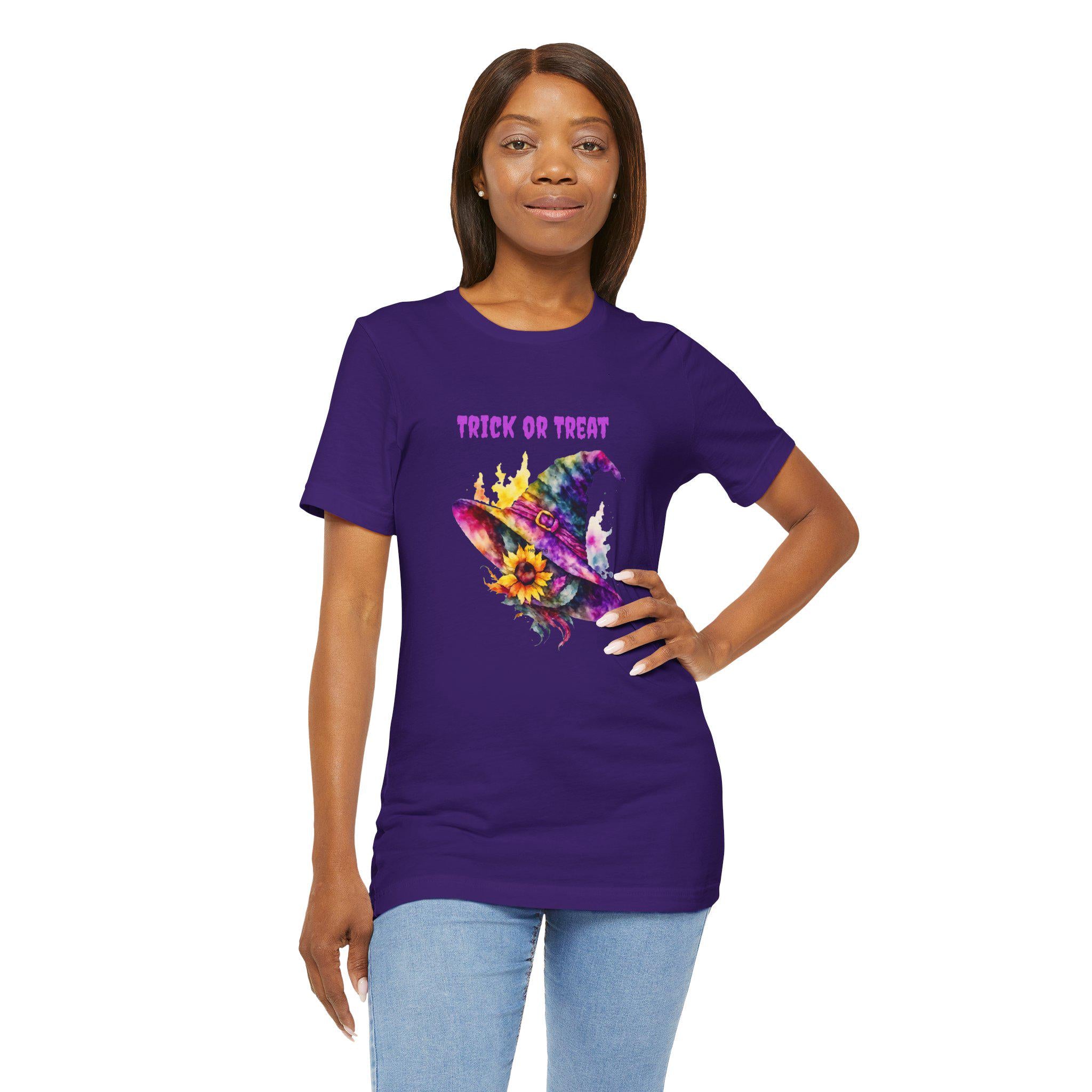 Colorful Halloween Witch Hat T-Shirt: Unisex Jersey Short Sleeve Tee