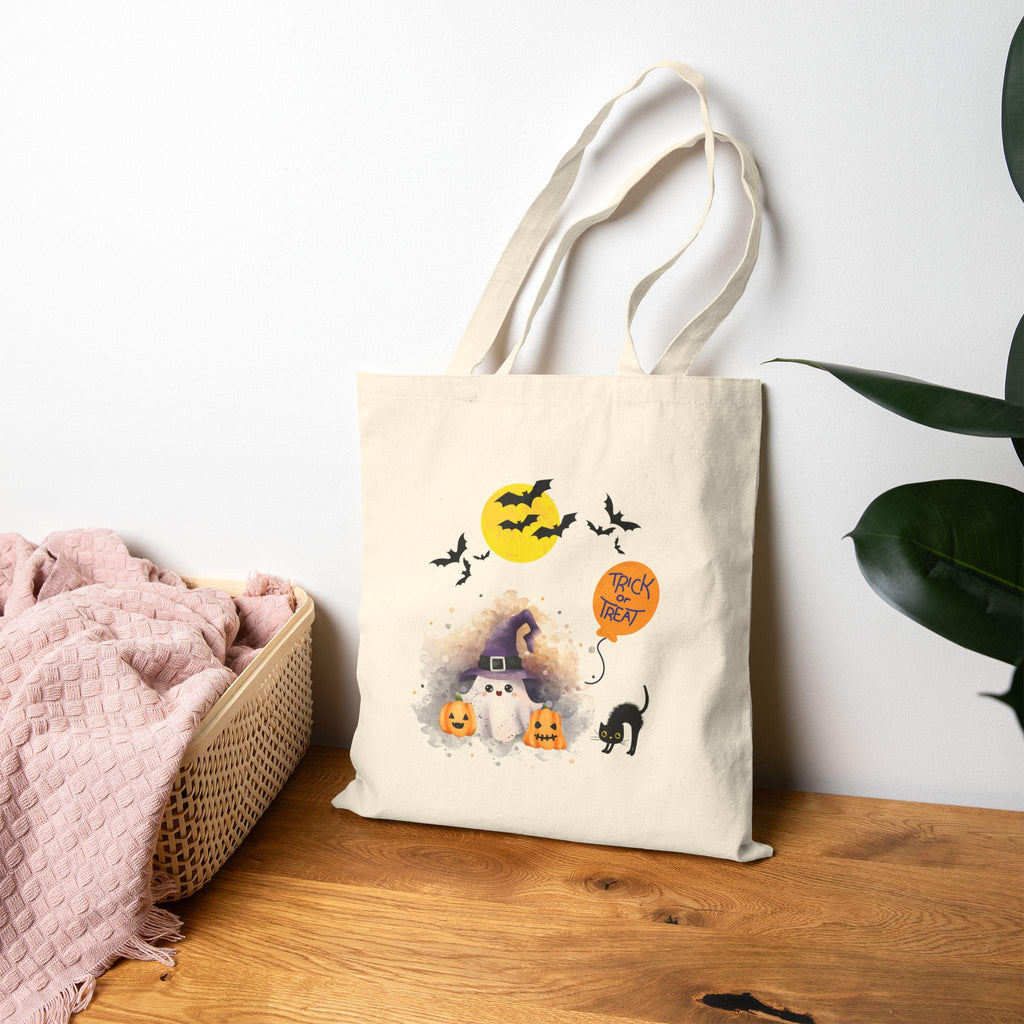 Halloween Ghost Canvas Tote Bag: Spooky Trick or Treat Accessory