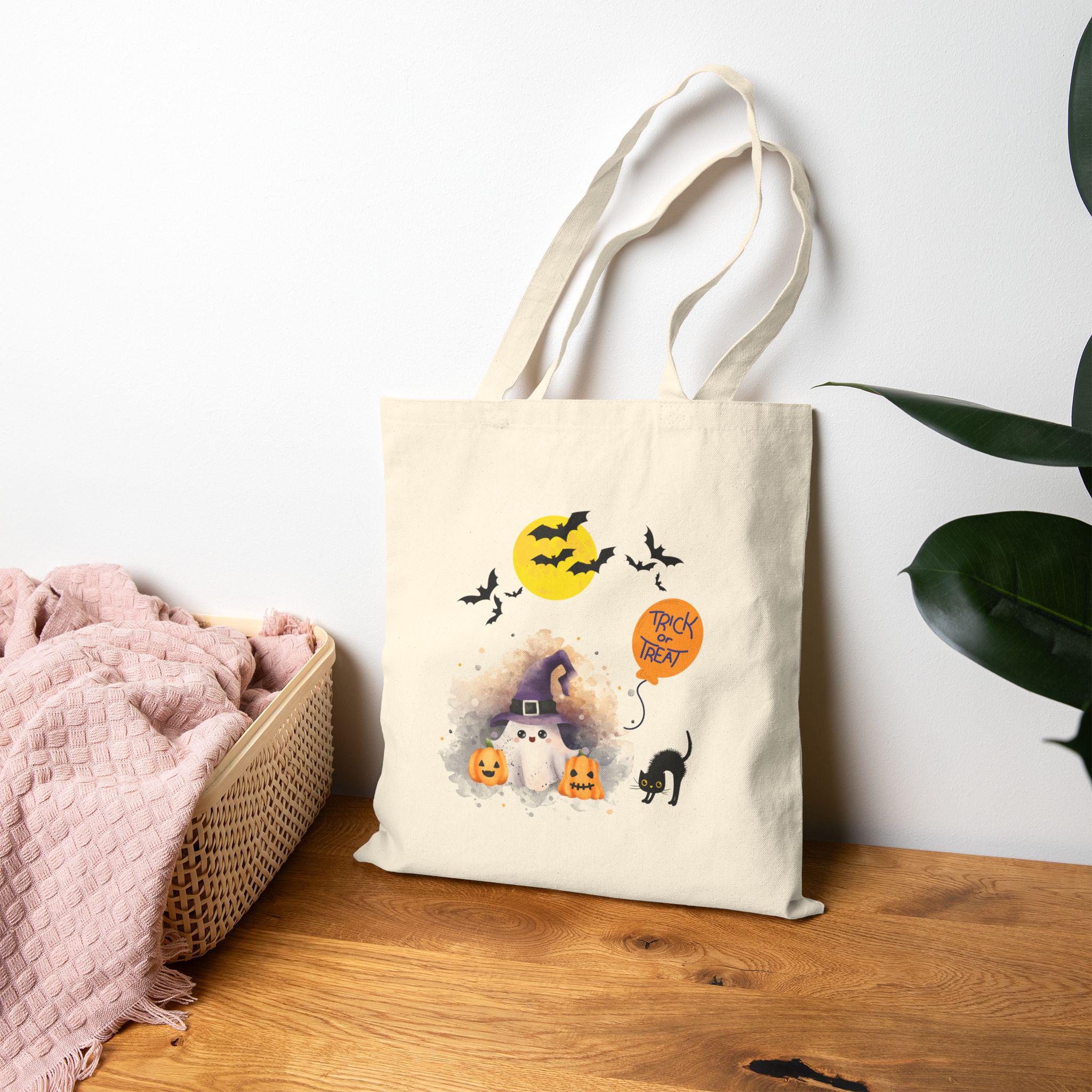 Halloween Ghost Canvas Tote Bag: Spooky Trick or Treat Accessory
