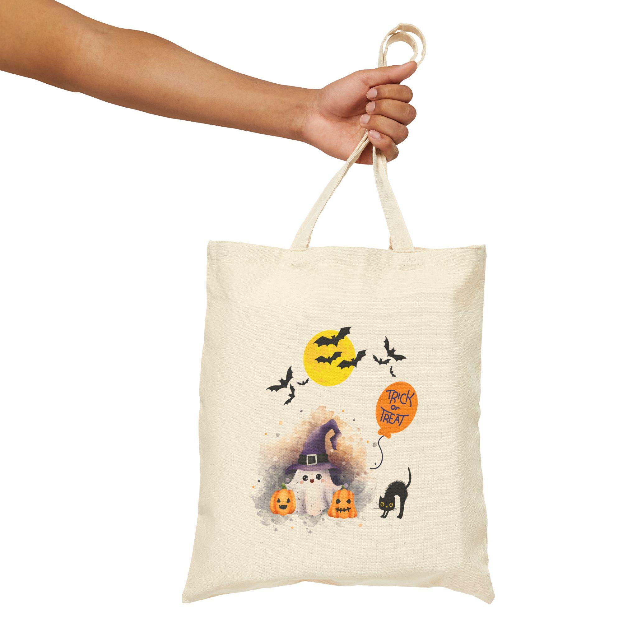 Halloween Ghost Canvas Tote Bag: Spooky Trick or Treat Accessory
