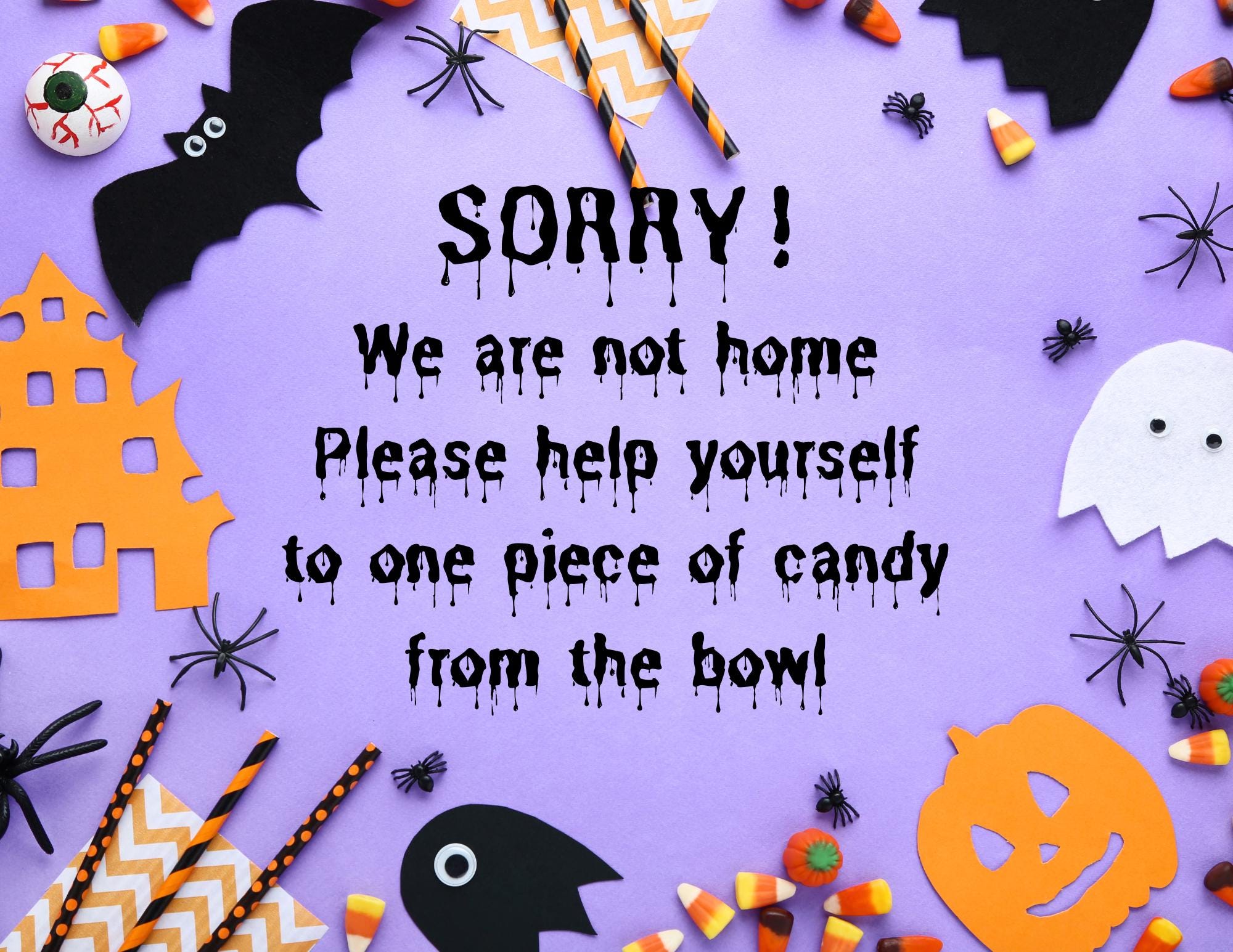 Help Yourself Sign, Halloween Not Home, Spooky Theme Candy Notice
