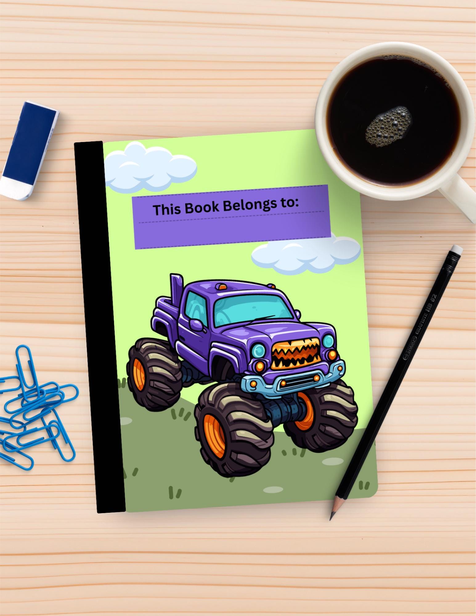 Monster Truck Composition Notebook Sticker Cover